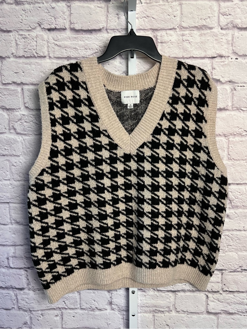 Pink Rose Houndstooth Oversized Sweater Vest size XL